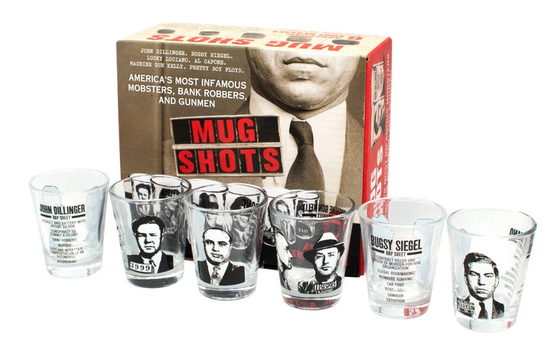 The Unemployed Philosophers Guild Mug Shots - 6 Piece Shot Glass Set of Famous Gangster Mugshots - Comes in Colorful Gift Box - Image 1